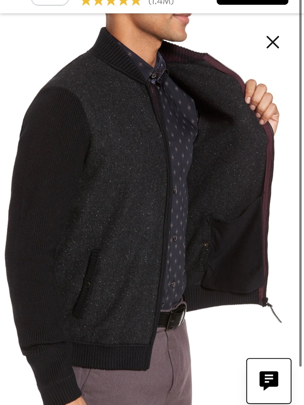 Ted Baker  Herringbone Bomber Full-Zip Sweater Jacket - Picture 2 of 15